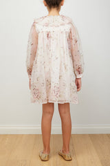 PETITE AMALIE PINK ROSE PRINTED ORGANZA RUFFLE COLLAR DRESS