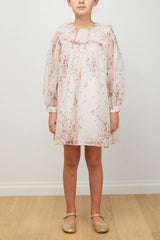 PETITE AMALIE PINK ROSE PRINTED ORGANZA RUFFLE COLLAR DRESS