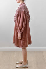 PETITE AMALIE CROCHET LACE VELVET WINTER ROSE DRESS