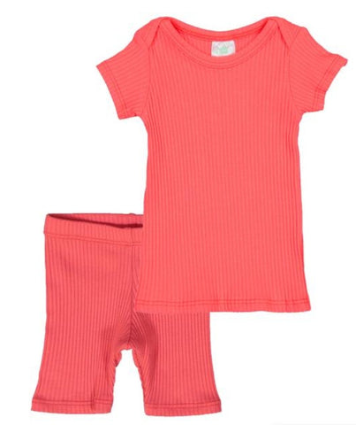 Petals &amp; Peas Pink Coral Ribbed SS Set