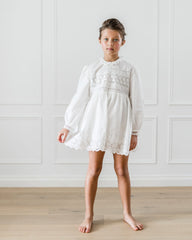 PETITE AMALIE WHITE EMBROIDERED BABYDOLL DRESS