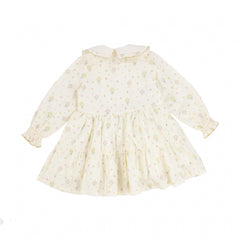 COSMOSOPHIE IVORY FLORAL RUFFLE COLLAR TIE DRESS