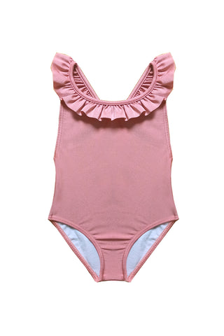 SUNCRACY DUSTY PINK CROSSED RUFFLE SWIMSUIT