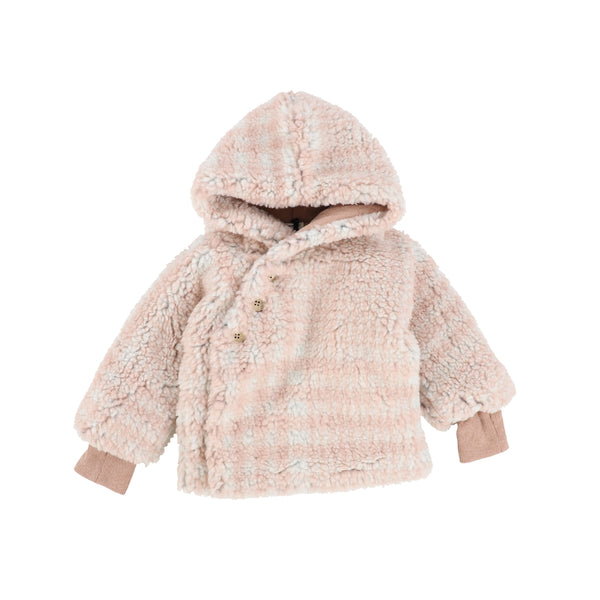 1 + IN THE FAMILY DUSTY ROSE PLAID SHEARLING WRAP JACKET