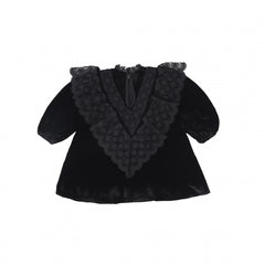PETITE AMALIE BLACK  VELOUR CROCHET TRIM DRESS